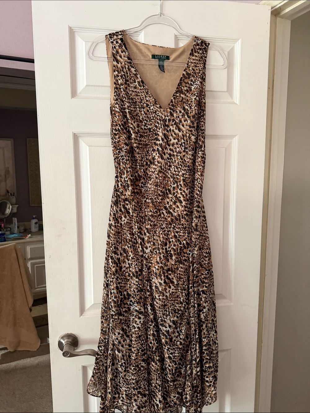 Lauren Ralph Lauren Brown Leopard-Print Sleeveless Midi Dress
